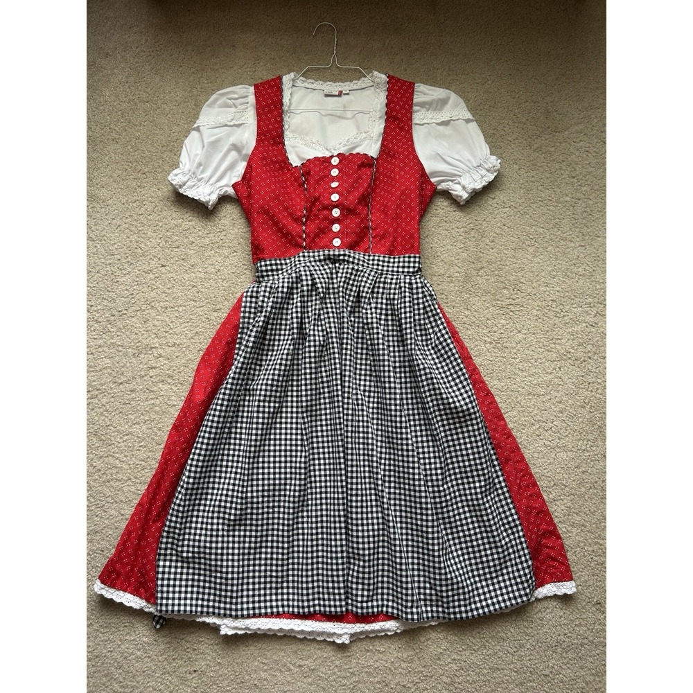 NKD Trachten German Dirndl 3pc Set Red Gingham Oktoberfest EU 40 US M